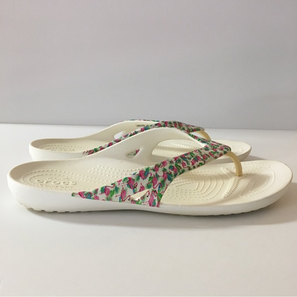 Crocs Ionic Comfort Kadee II White Flamingo Flip Flops Sandals Women's Size 10 - Picture 2 of 16